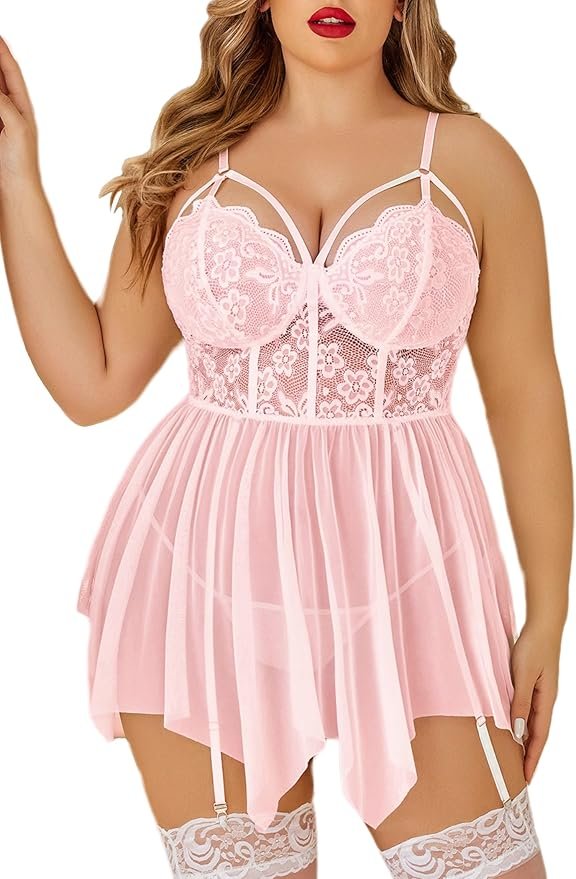 Pink babydoll dress set lingerie on Amazon