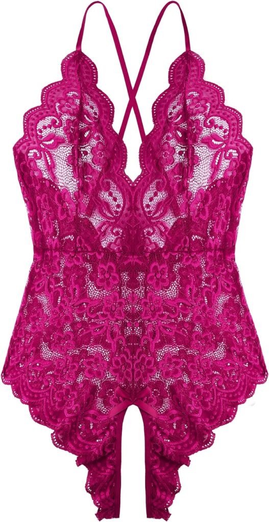 Magenta lace bodysuit open crotch lingerie on Amazon