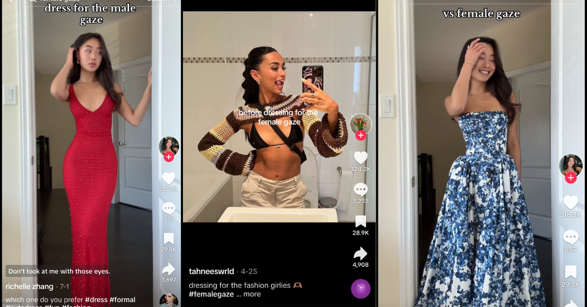 Screenshots of videos about the TikTok female gaze trend