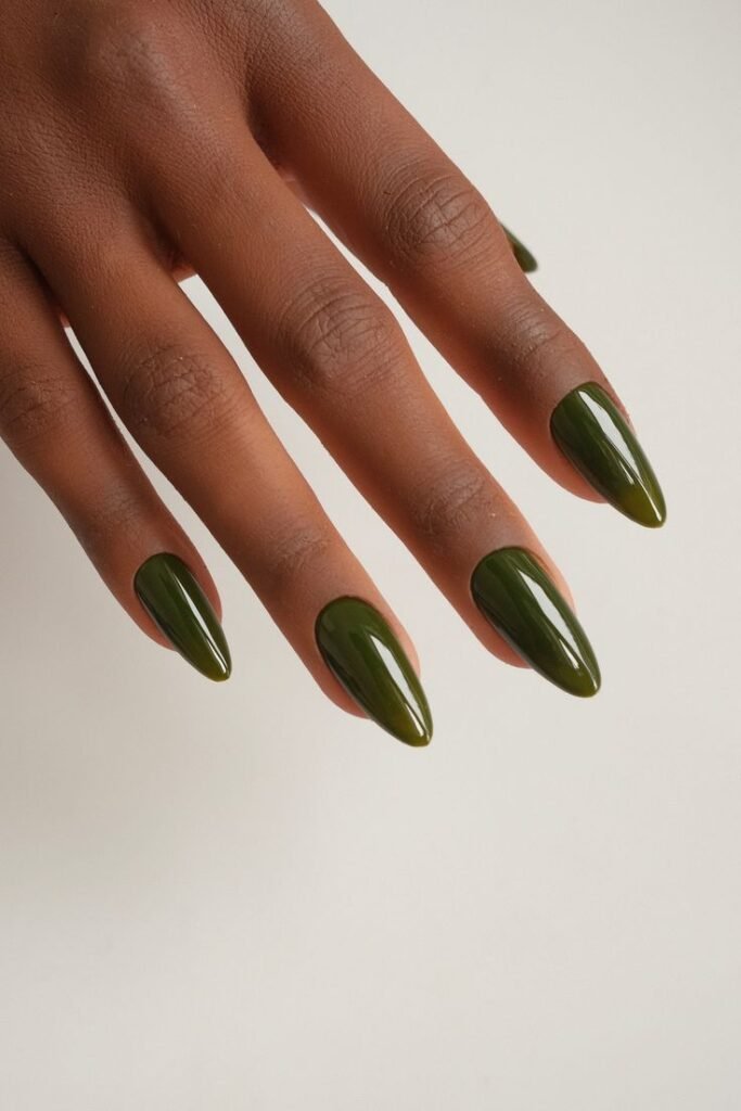 Evergreen chrome fall nail color