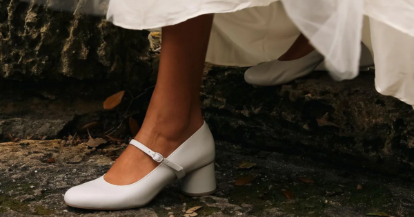 Alterre white bridal shoes with strap in sustainable shoe line