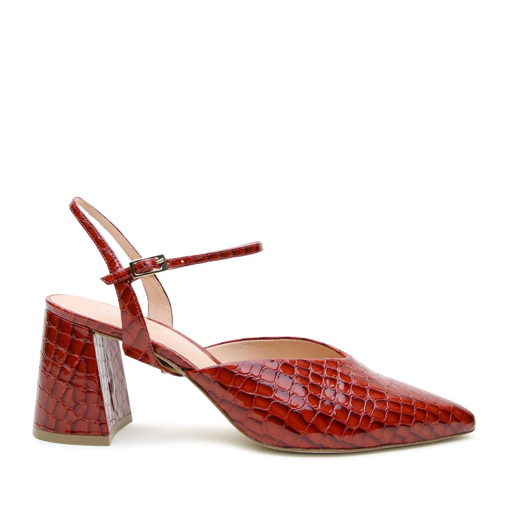 Sustainable shoe line Alterre V mule in Clay Croc with Amal strap