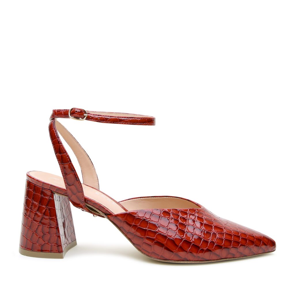 Sustainable shoe line Alterre V mule in Clay Croc with Marilyn strap